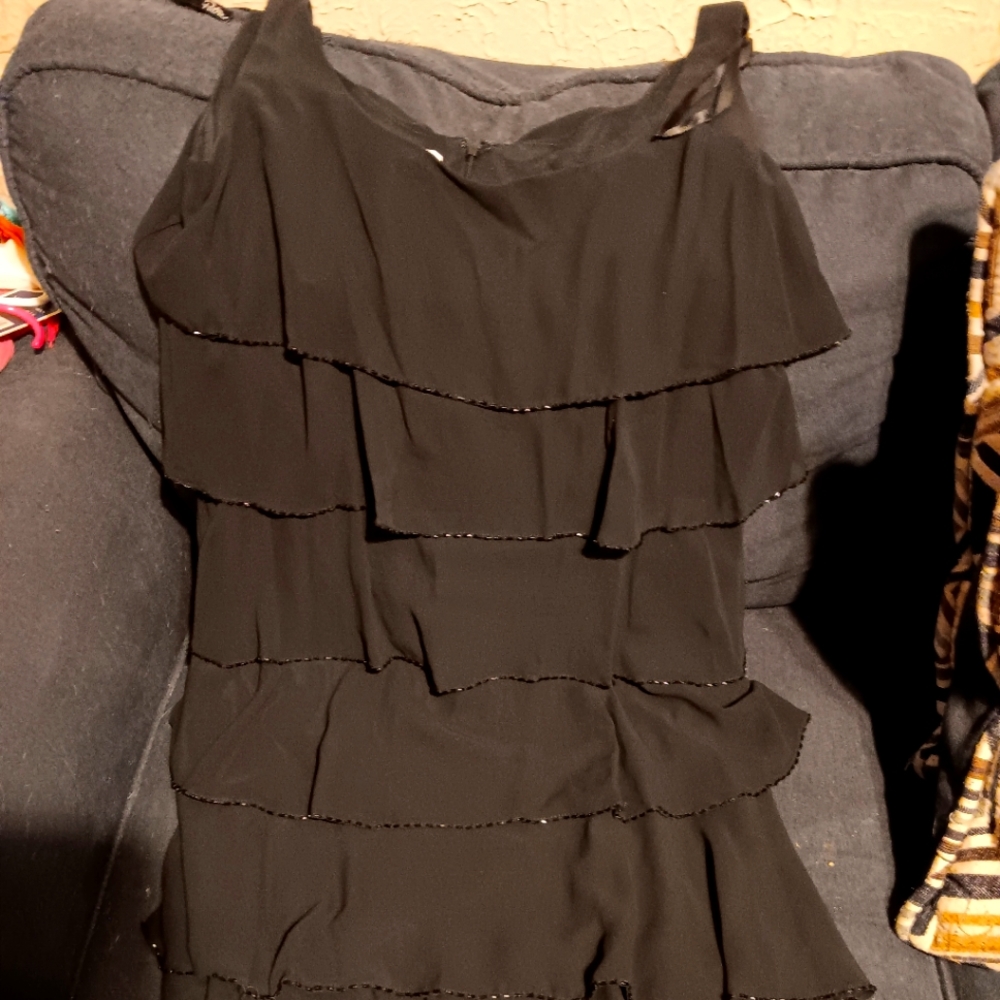 💋Patra Ruffle Frill Black Sleeveless Dress 👗 Size 14.  100% Polyester